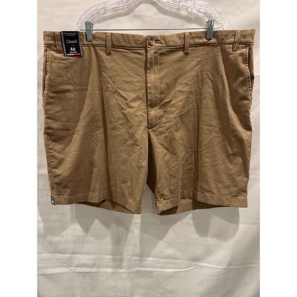 Roundtree & Yorke Mens 46 Big Man Camel Tan Flat Front Stretch Casual Shorts New